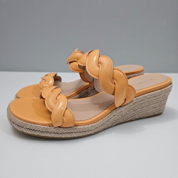Stuart Weitzman Twist Sandal Womens 11 Mango Leather Jute Espadrille Wedge - Picture 14 of 14